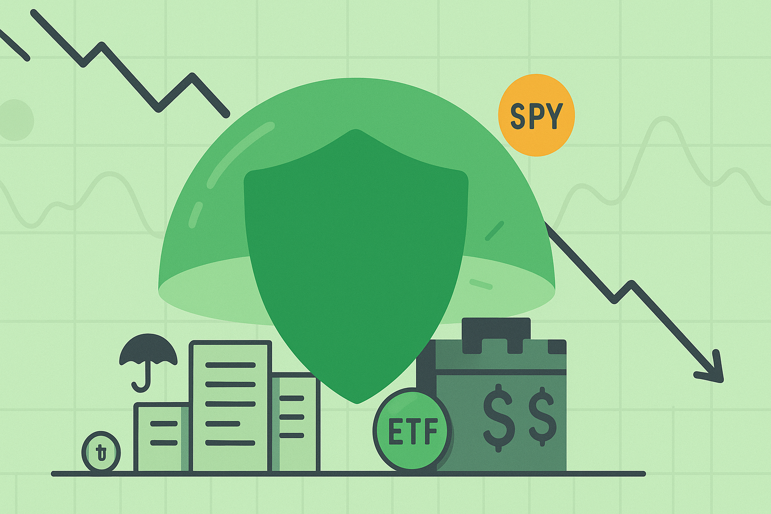Minimalist illustration showing portfolio shield protection across multiple assets in WSY green palette