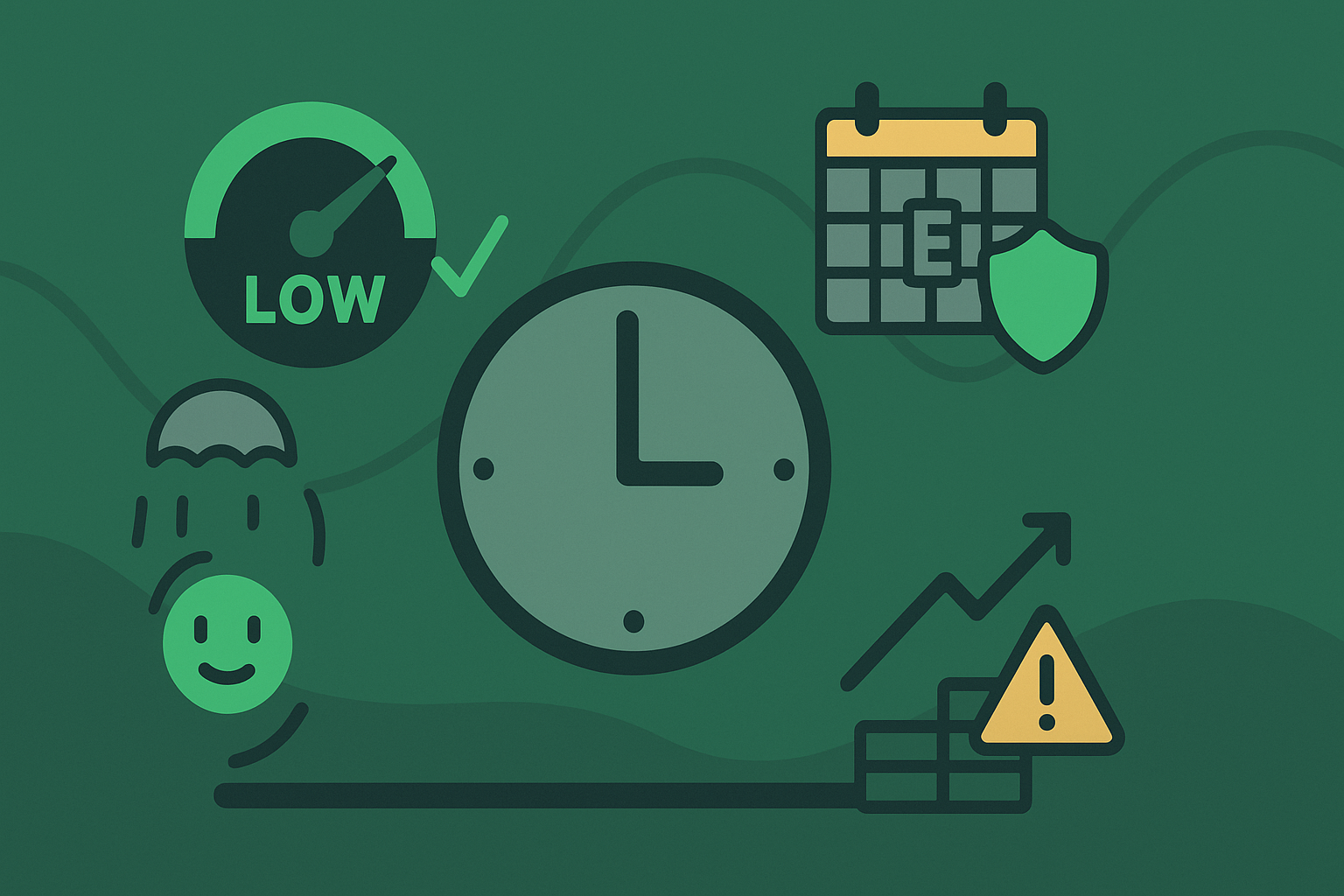 Minimalist illustration showing timing indicators for adding protection in WSY green palette