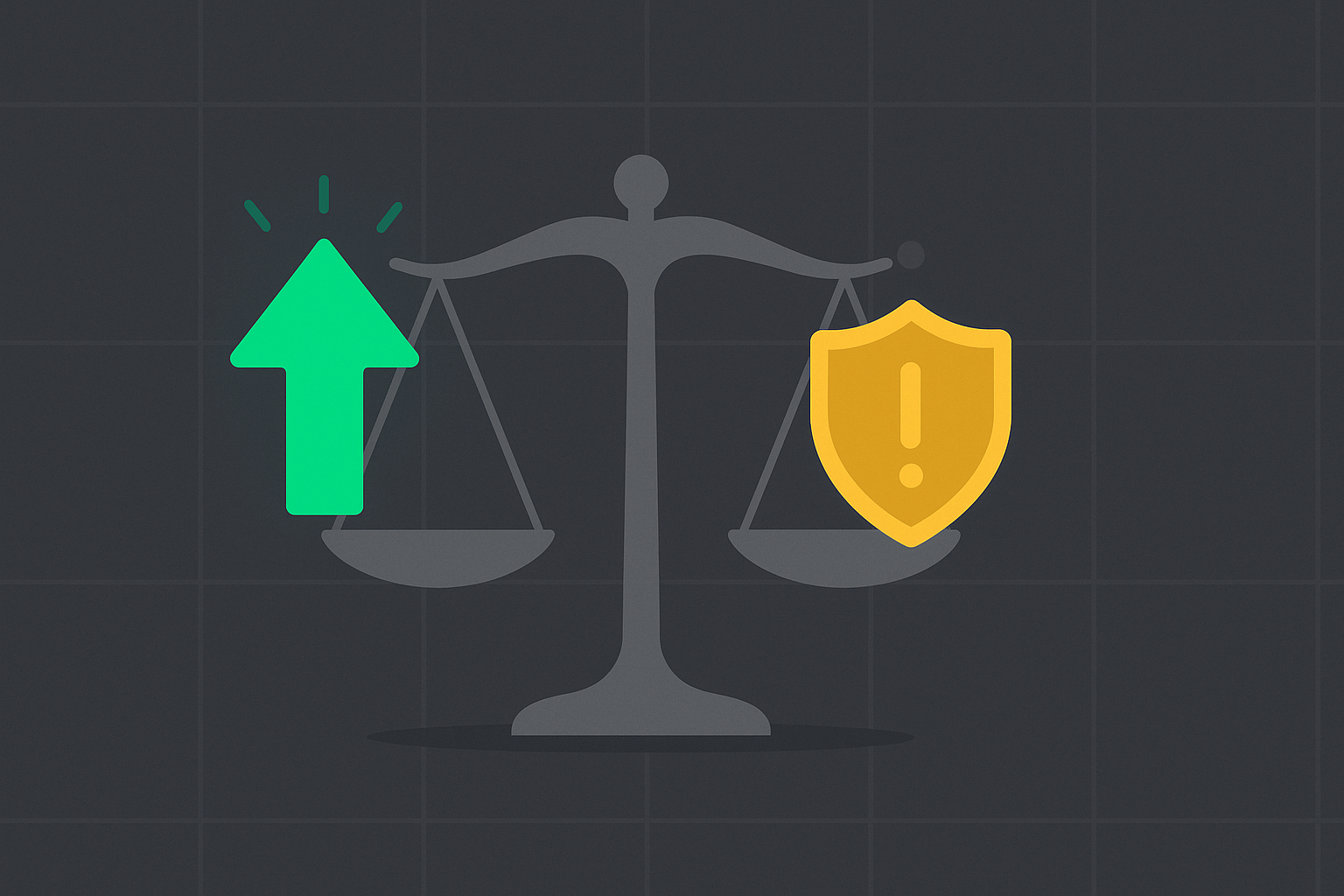 Minimalist illustration of a scale balancing confidence and caution in WSY green and gold palette