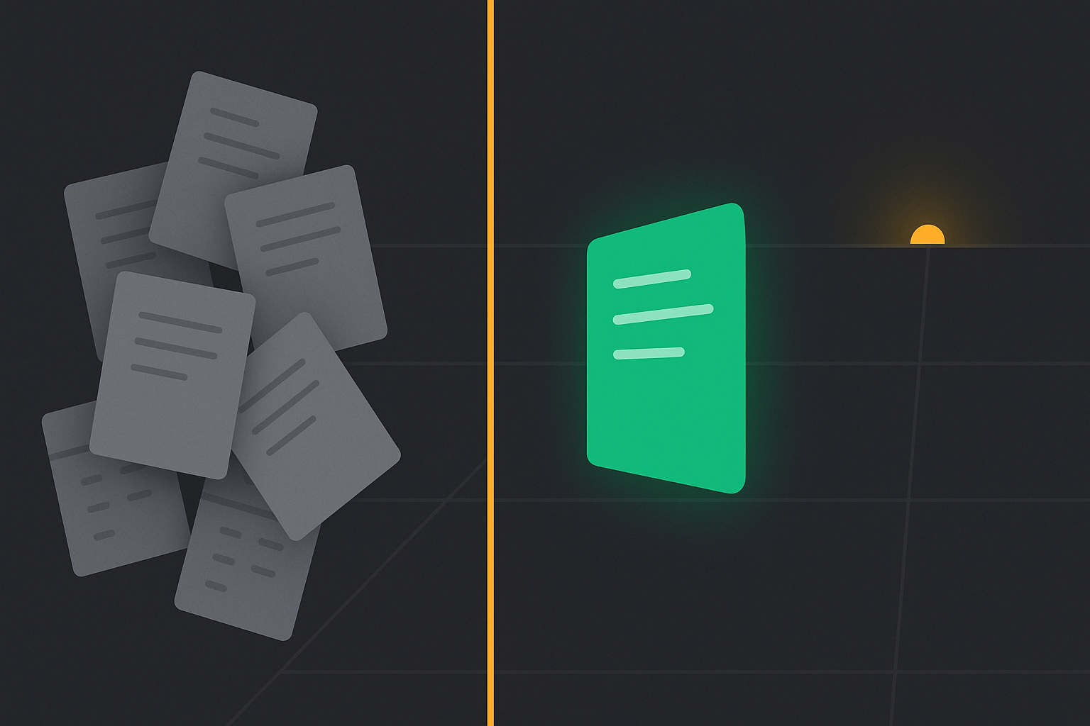 Minimalist illustration of cluttered overlapping contracts versus single focused position in WSY palette
