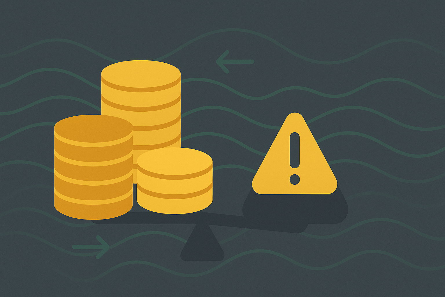 Minimalist illustration showing consistent cash flow streams with caution symbols in WSY green palette