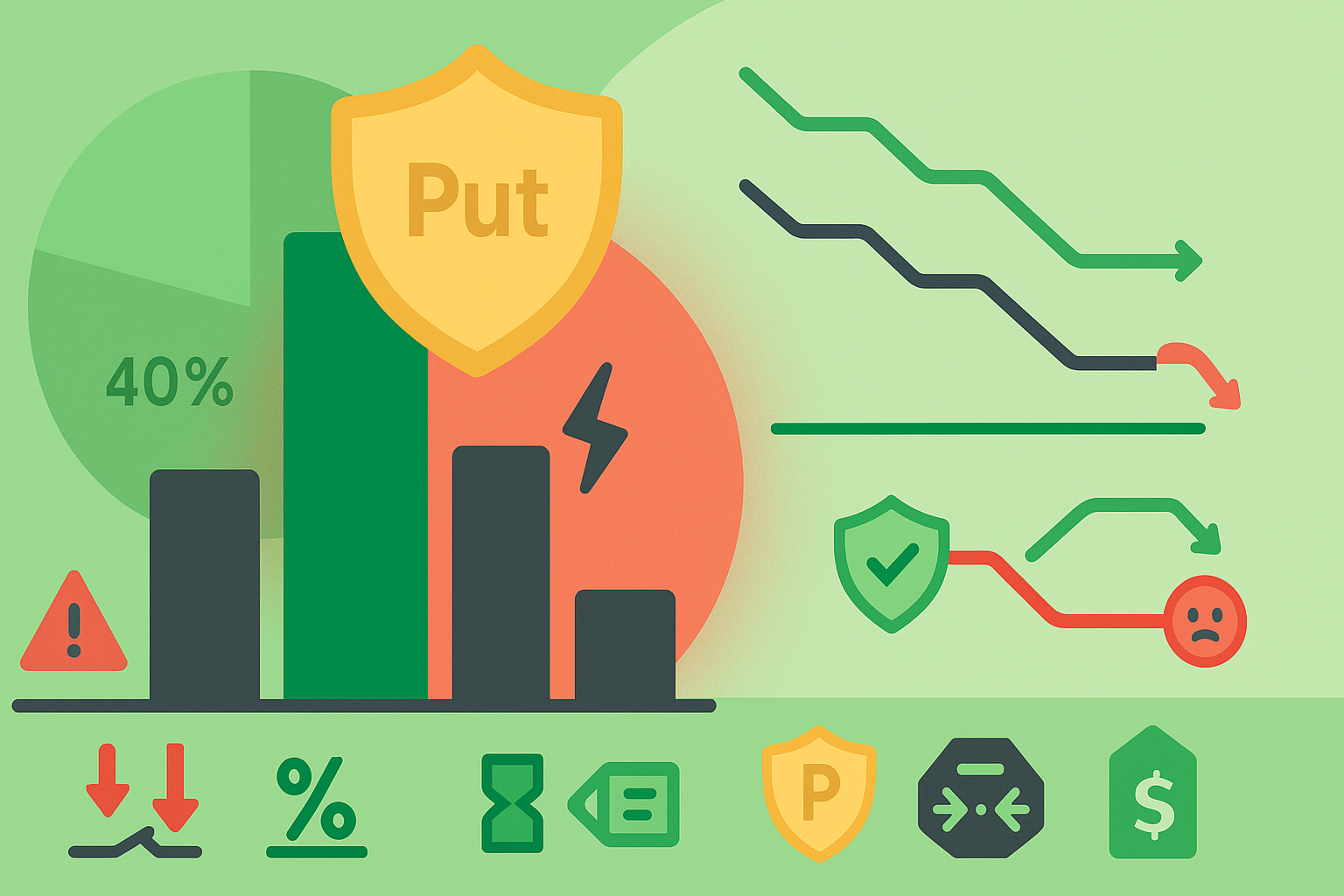 Minimalist illustration showing portfolio protection with options hedging a large position in WSY palette