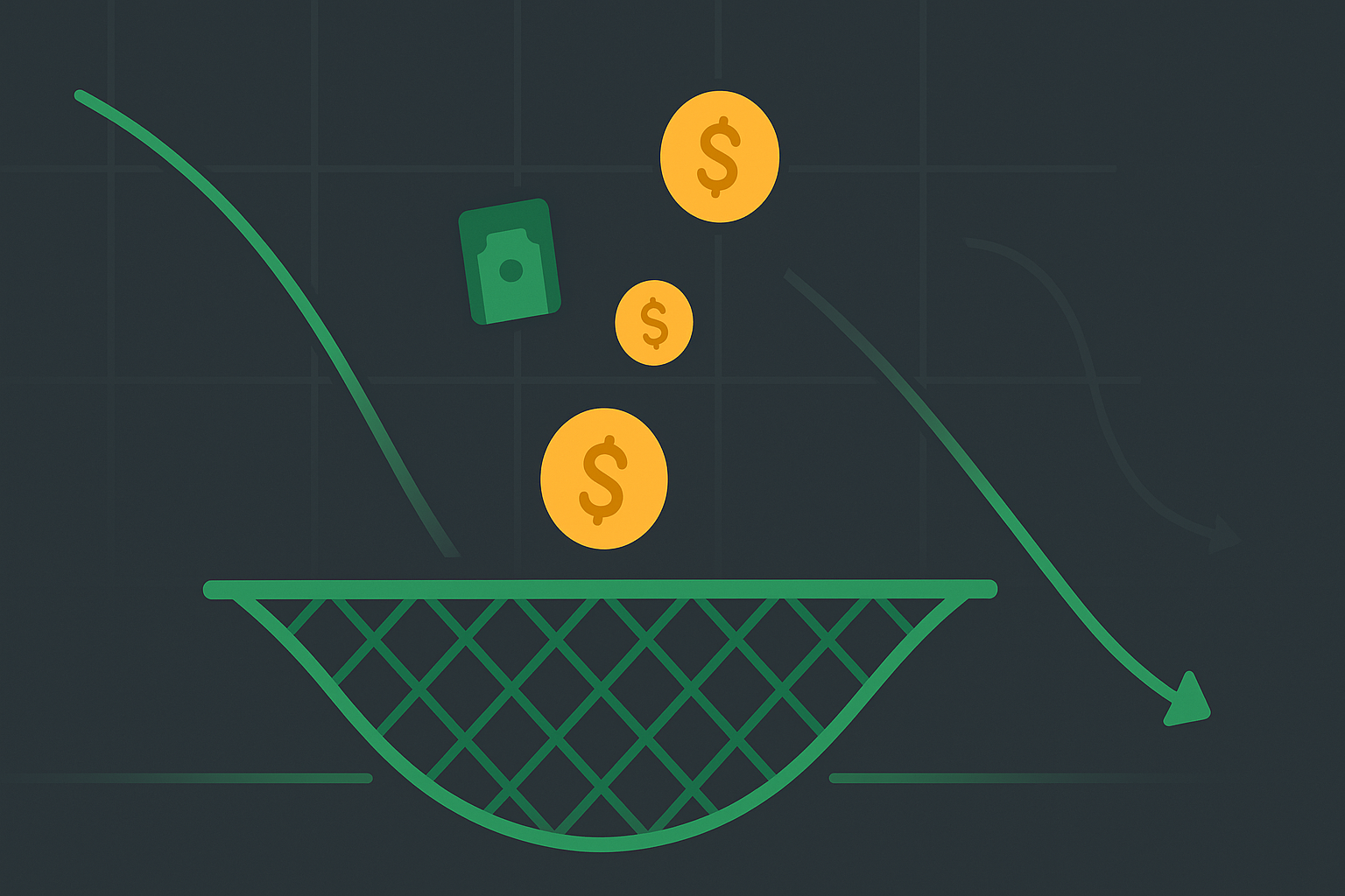 Minimalist illustration of layered buffers protecting an investment in WSY green palette
