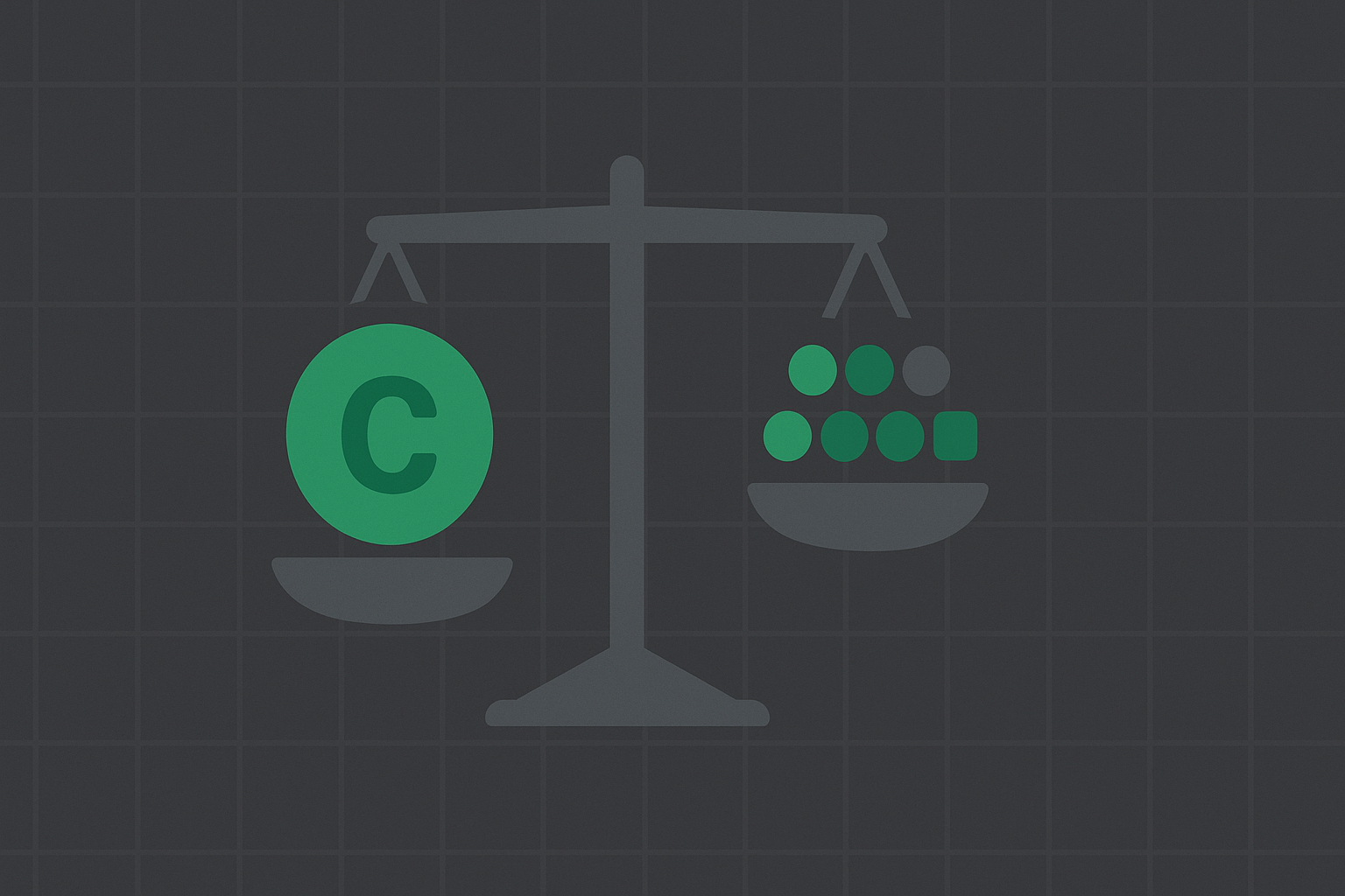 Minimalist illustration showing balanced scales with contract symbols representing proper position sizing in WSY green palette