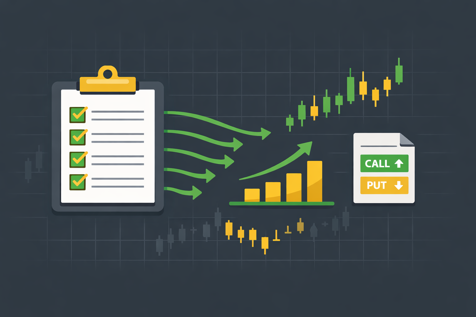 Minimalist checklist with investing icons in WSY green and gold palette