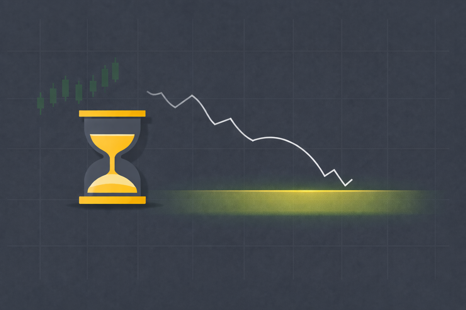 Hourglass and calm price line showing patience before an entry