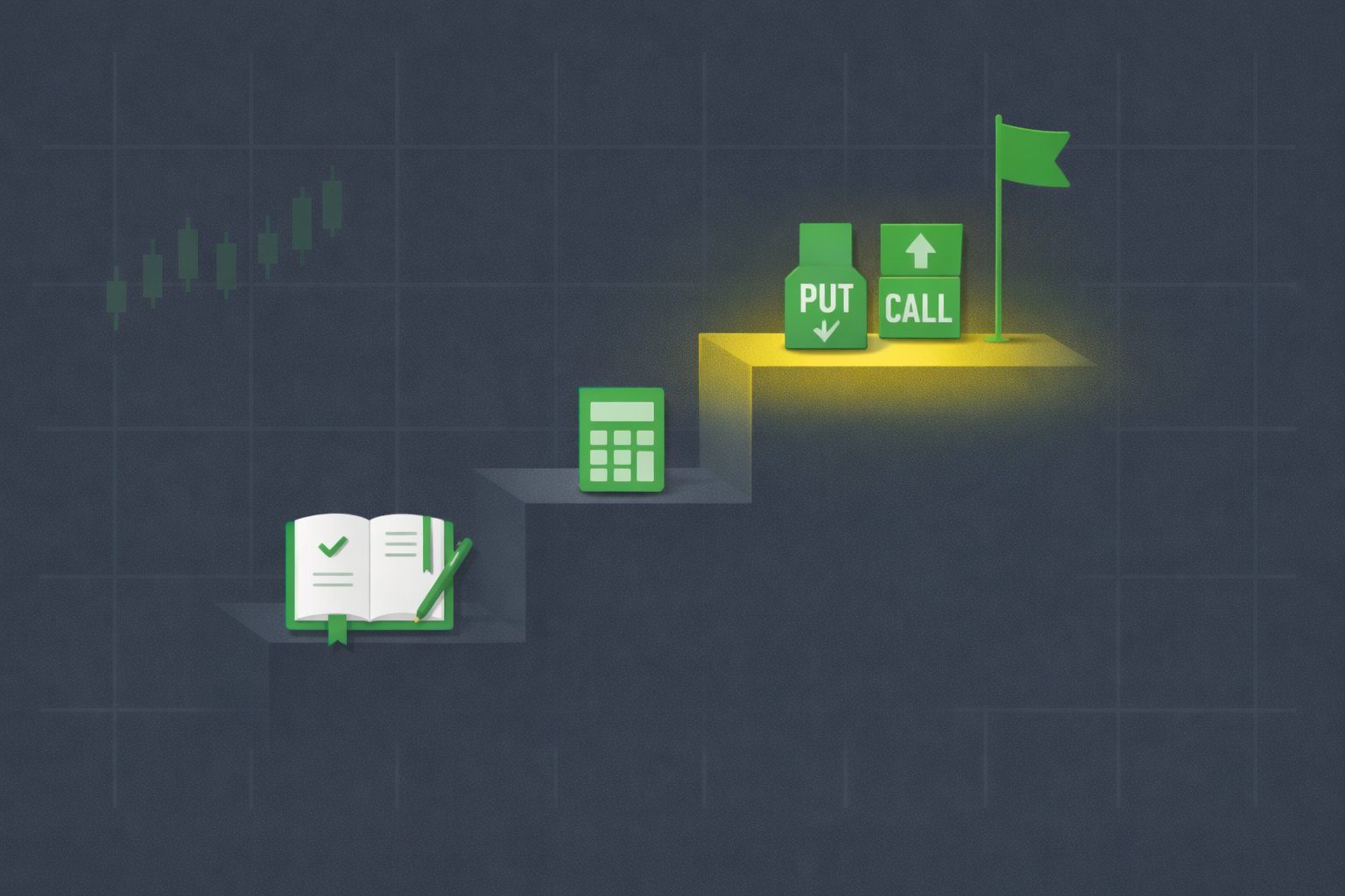 Staircase of investing skills with highlighted next level step