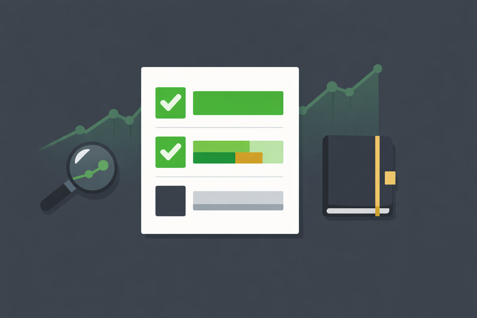 Minimalist checklist with progress indicators and upward trend in WSY palette