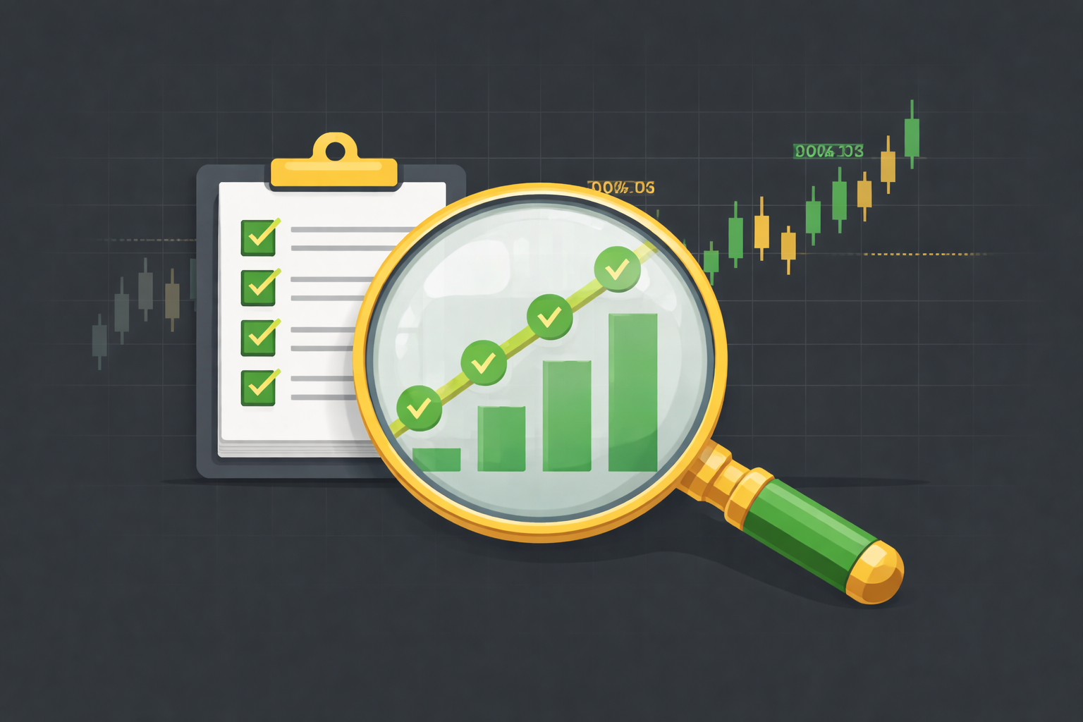 Minimalist testing checklist over price and value icons in WSY palette