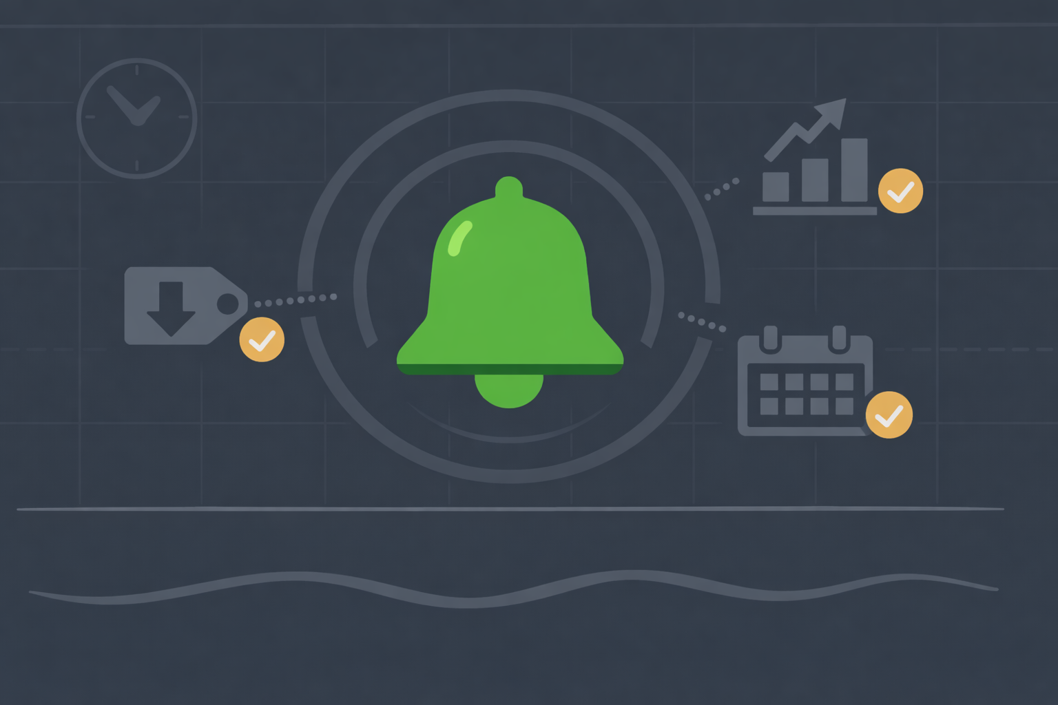 Minimalist notification bell with price and value indicators in WSY green and gold palette