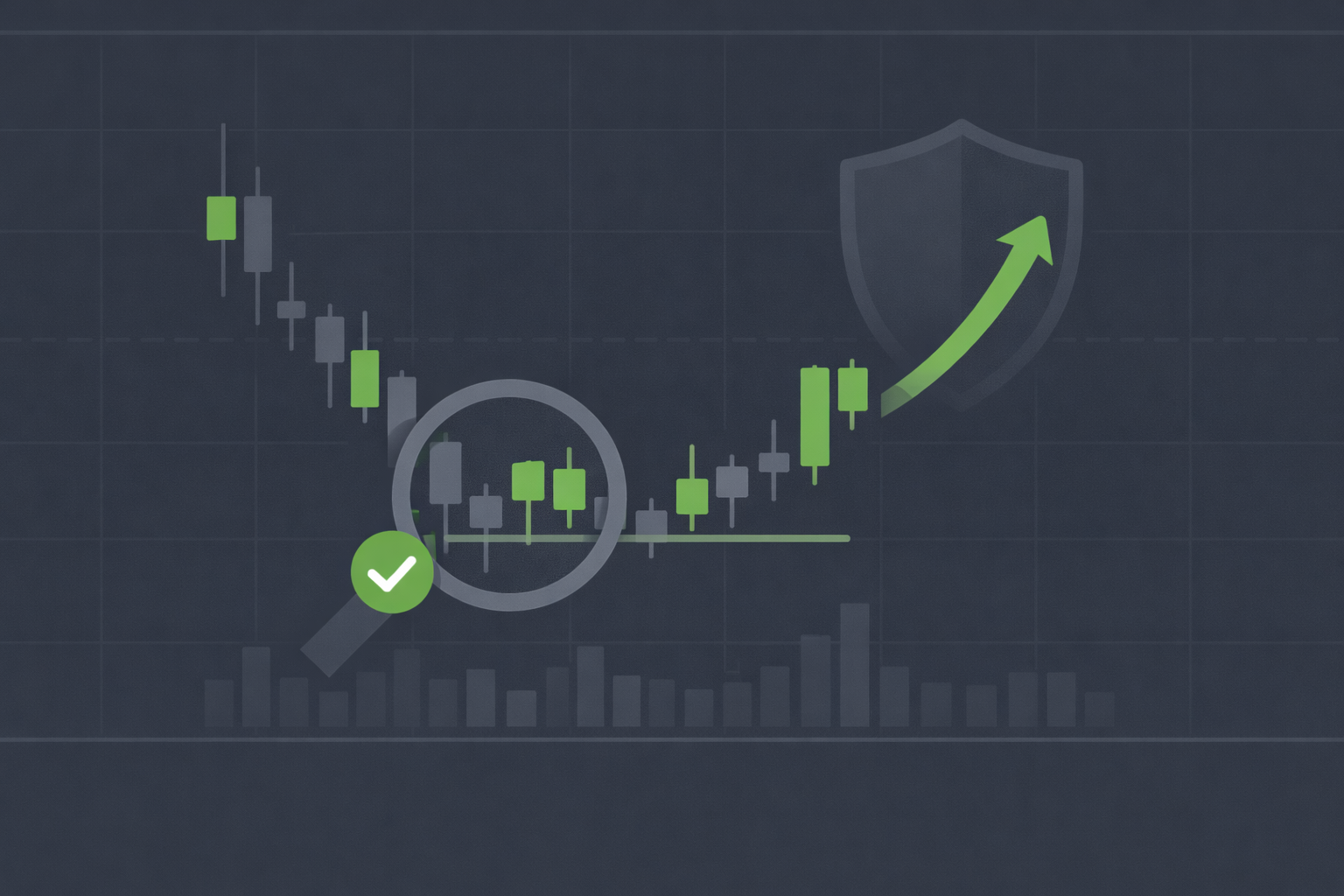 Minimalist chart with candlesticks supporting fundamental analysis indicators in WSY green palette