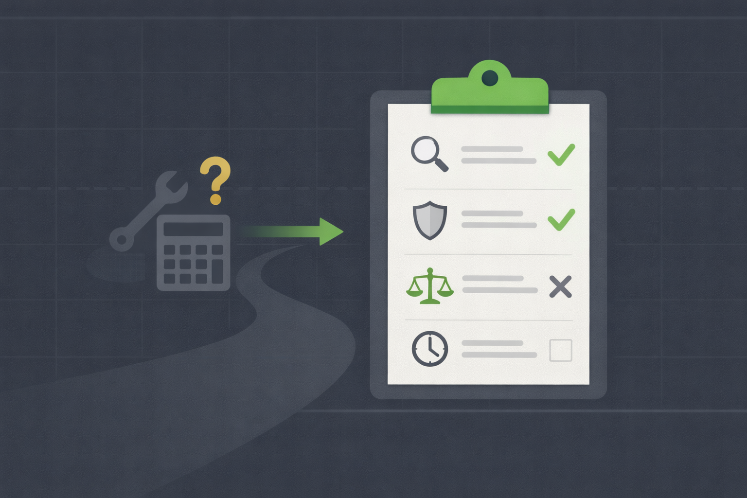 Minimalist checklist with value investing criteria marks in WSY green palette