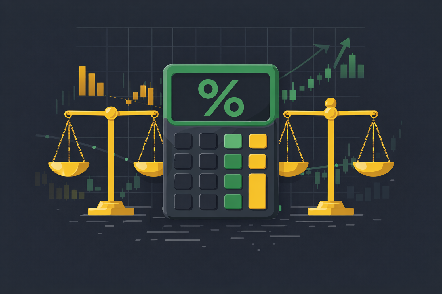 Minimalist illustration showing a calculator with percentage symbols and balanced scales, representing quick earnings yield comparisons