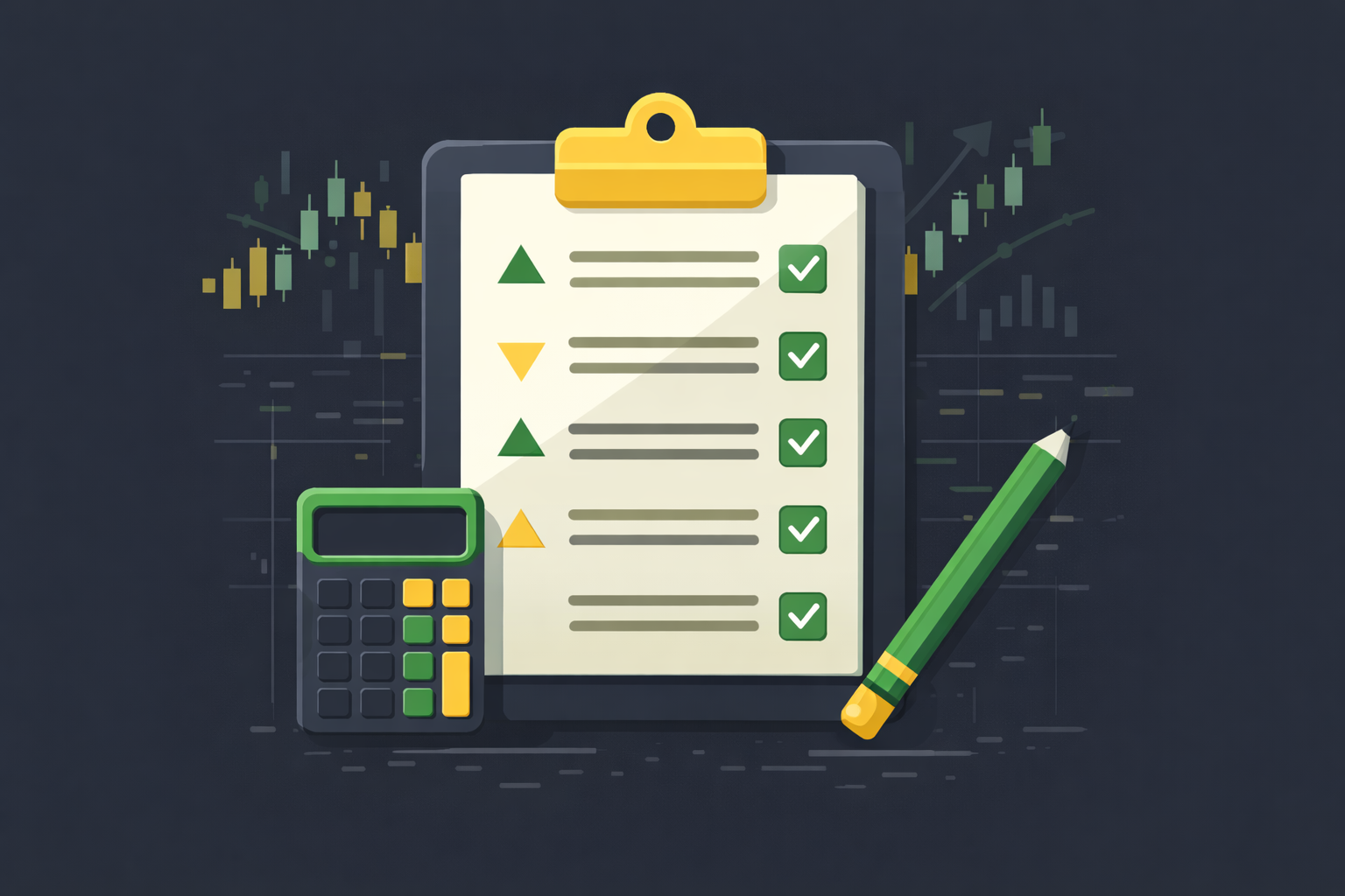 Minimalist illustration showing a practice sheet with simulated trades, representing risk-free paper trading