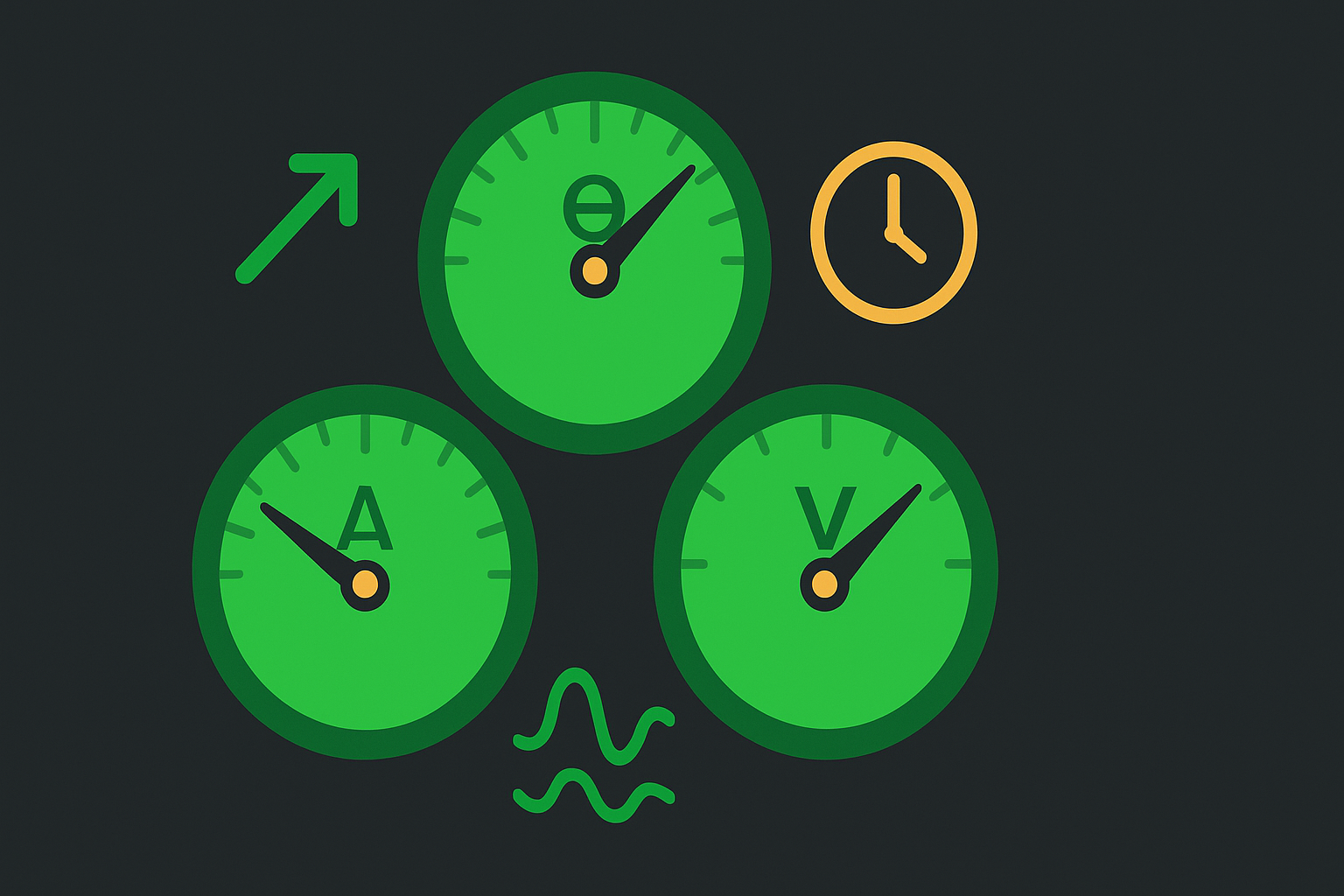 Minimalist illustration showing Greek letters as measurement dials controlling different aspects of option pricing