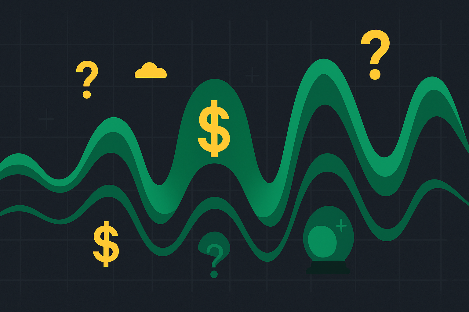 Minimalist illustration showing volatility waves affecting option pricing with market expectation symbols